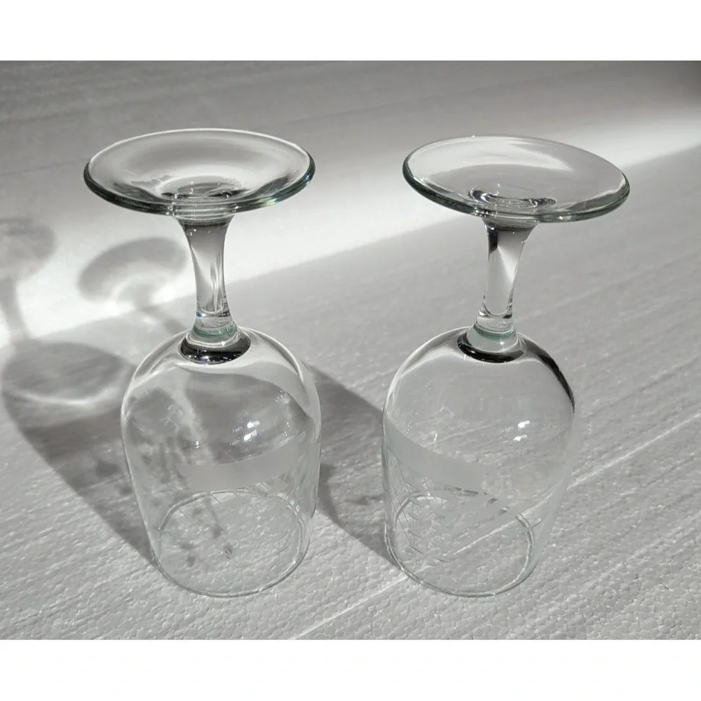 PAIR JAVIT Clipper Collection Etched Glass Sail Ship‎ Wine Glass 10 oz VTG 6.5